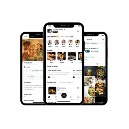 A person using the FoodBurp app to find recipes.